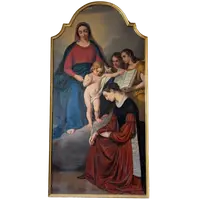 Grande pala d’altare raffigurante Santa Caterina da Genova ispirata dalla Vergine col Bambino