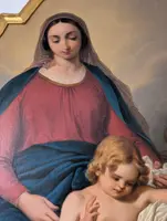 Grande pala d’altare raffigurante Santa Caterina da Genova ispirata dalla Vergine col Bambino
