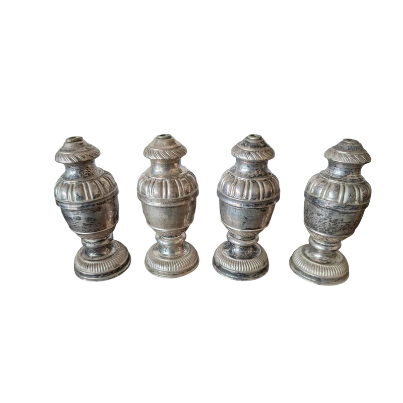 Four Silver-plated Metal Altar Palm Holders on Wooden Core.