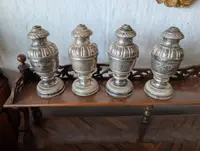 Four Silver-plated Metal Altar Palm Holders on Wooden Core.
