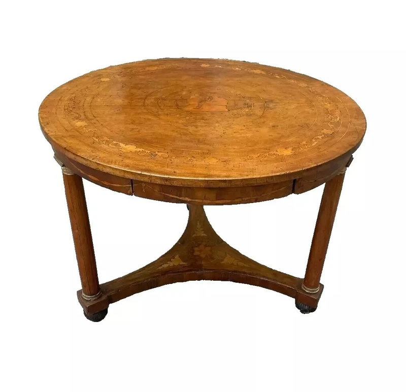 Ancienne table ronde Empire marquetée début 19ème siècle