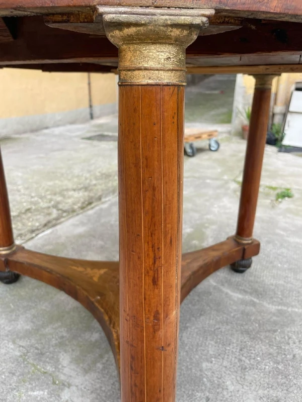 Ancienne table ronde Empire marquetée début 19ème siècle