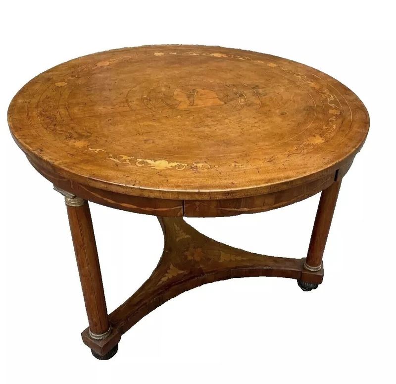 Ancienne table ronde Empire marquetée début 19ème siècle