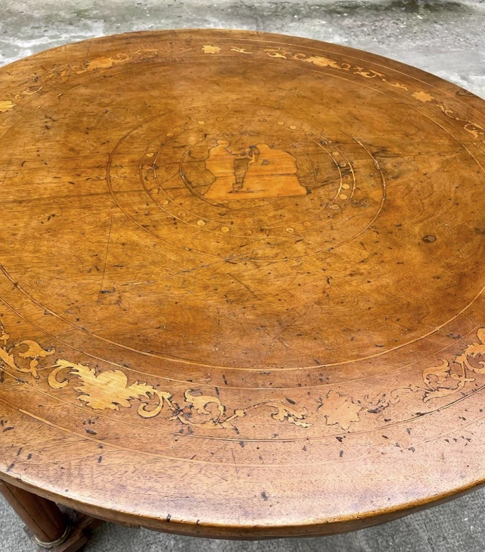 Ancienne table ronde Empire marquetée début 19ème siècle