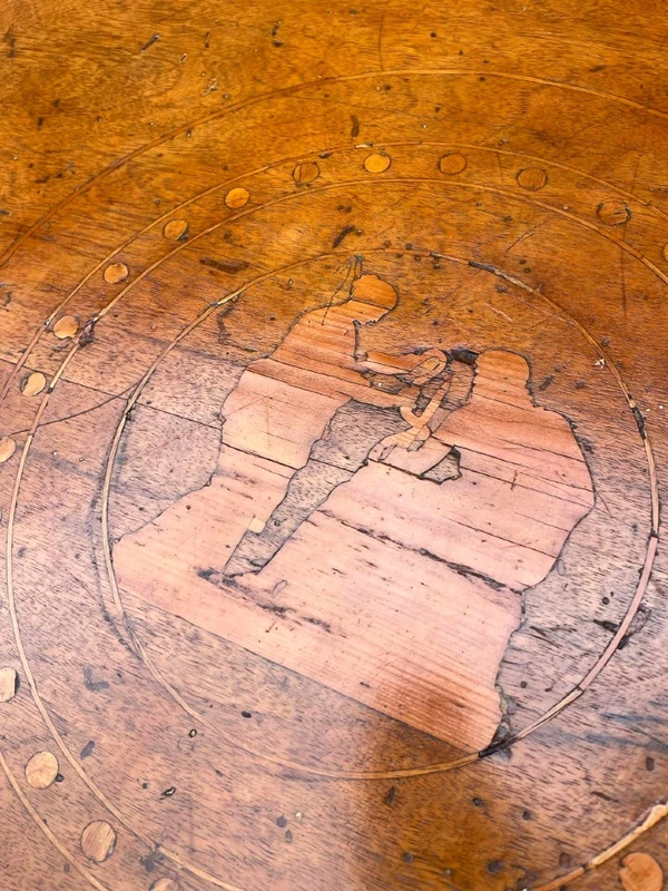Ancienne table ronde Empire marquetée début 19ème siècle