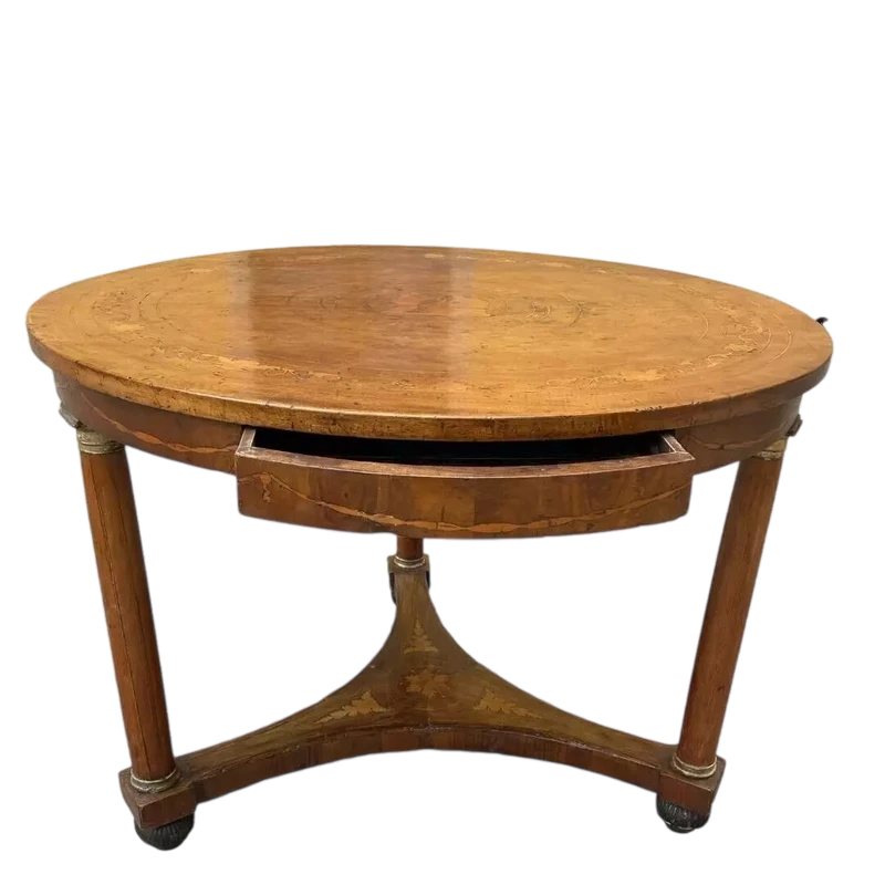 Ancienne table ronde Empire marquetée début 19ème siècle