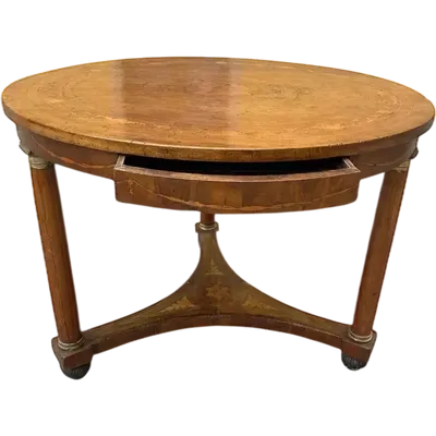 Ancienne table ronde Empire marquetée début 19ème siècle