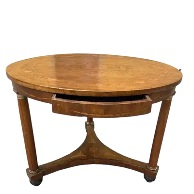 Antico tavolo tondo impero intarsiato primi 800