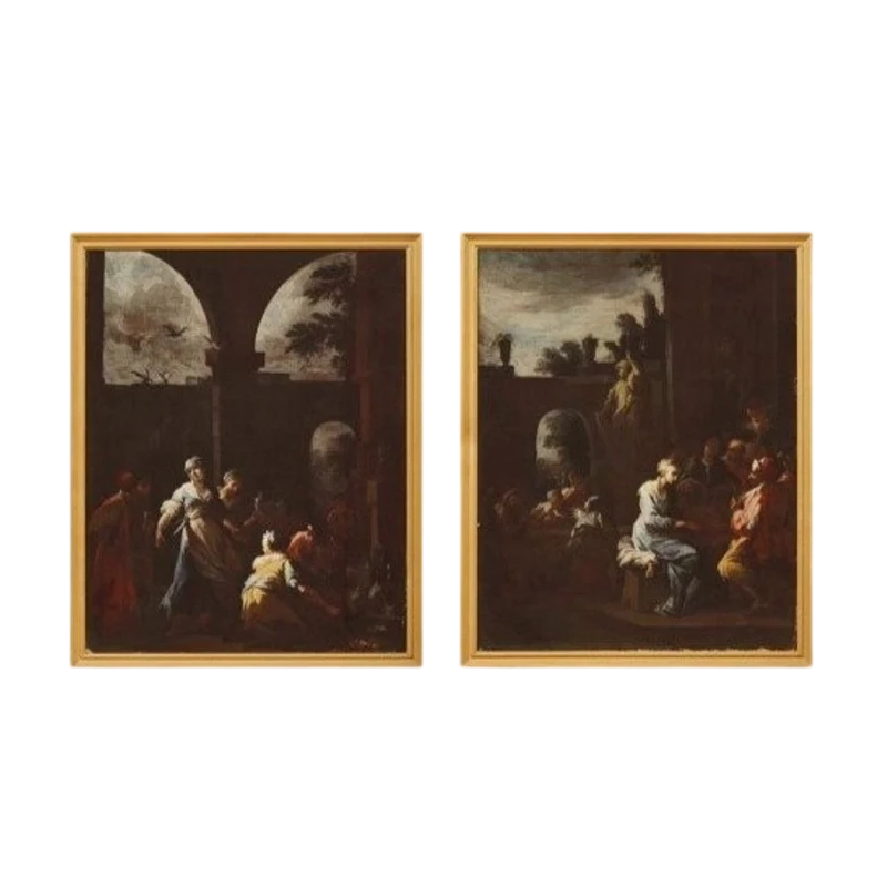 Paire de tableaux anciens - scènes de genre -Camillo Sagrestani (Florence 1660-1731)
