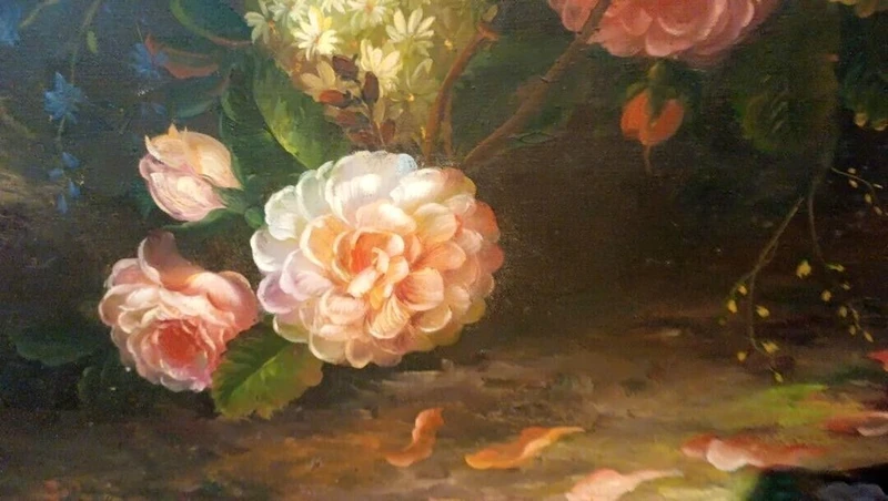Grande peinture à l'huile nature morte fleurs Arcangelo Monzio Compagnoni