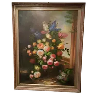 Grande peinture à l'huile nature morte fleurs Arcangelo Monzio Compagnoni