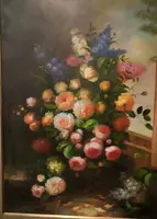 Grande peinture à l'huile nature morte fleurs Arcangelo Monzio Compagnoni