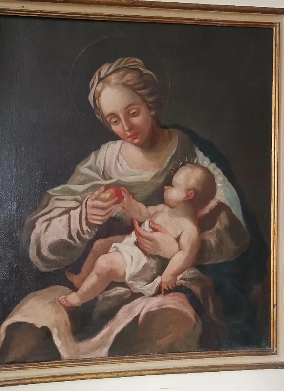Huile ancienne sur toile Madone et enfant 18ème siècle