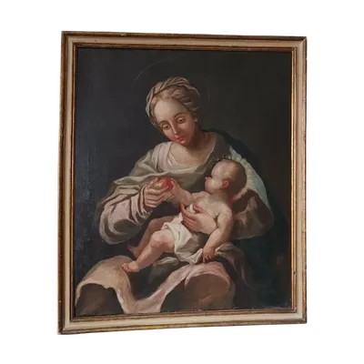 dipinto antico olio su tela Madonna con bambino XVIII secolo