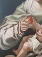 Huile ancienne sur toile Madone et enfant 18ème siècle