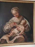 Huile ancienne sur toile Madone et enfant 18ème siècle