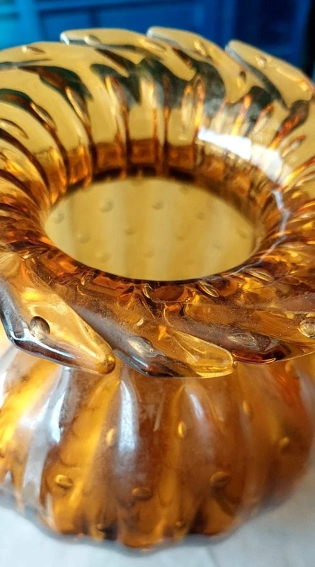 RARE VASE DE COLLECTION EN VERRE MURANO AMBRE, BAROVIER TOSO, 1950S VENISE ITALIE.