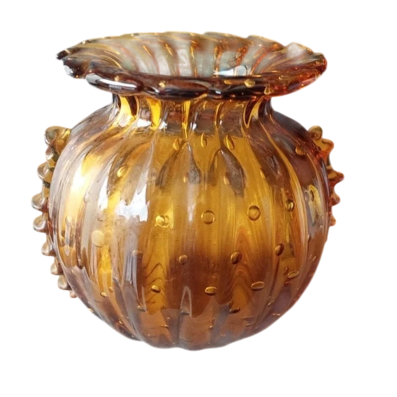 RARE VASE DE COLLECTION EN VERRE MURANO AMBRE, BAROVIER TOSO, 1950S VENISE ITALIE.