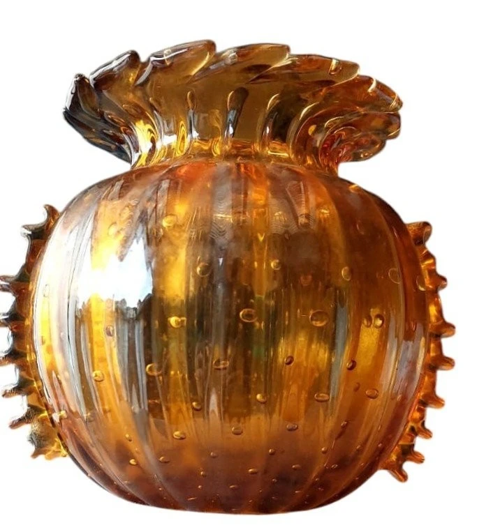 RARE VASE DE COLLECTION EN VERRE MURANO AMBRE, BAROVIER TOSO, 1950S VENISE ITALIE.