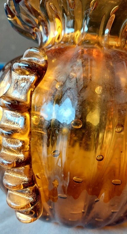 RARE VASE DE COLLECTION EN VERRE MURANO AMBRE, BAROVIER TOSO, 1950S VENISE ITALIE.