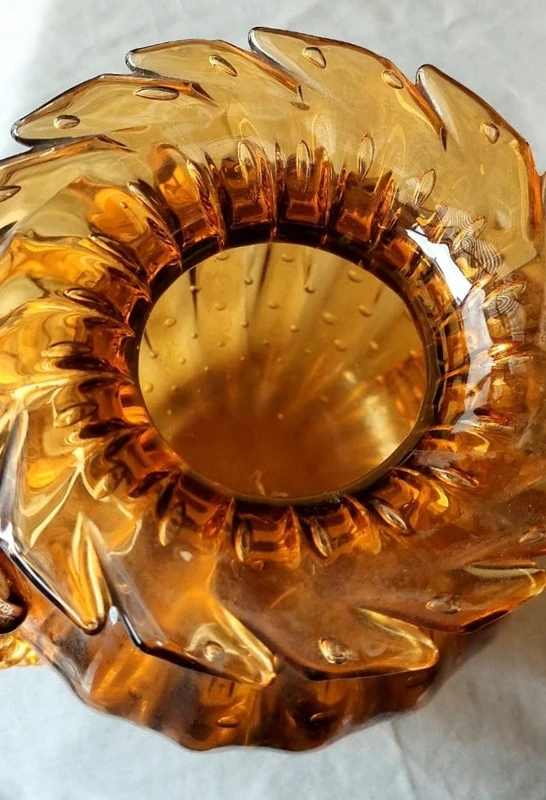 RARE VASE DE COLLECTION EN VERRE MURANO AMBRE, BAROVIER TOSO, 1950S VENISE ITALIE.