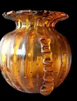 RARE VASE DE COLLECTION EN VERRE MURANO AMBRE, BAROVIER TOSO, 1950S VENISE ITALIE.