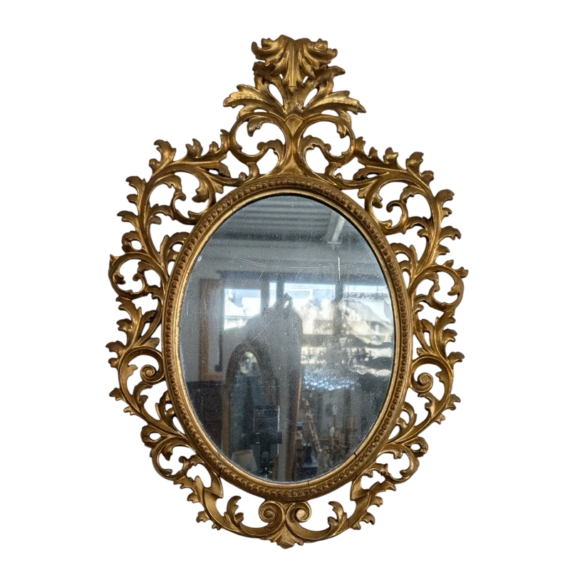 Florentine oval mirror in carved wood gilded with pure gold - mid-19th century