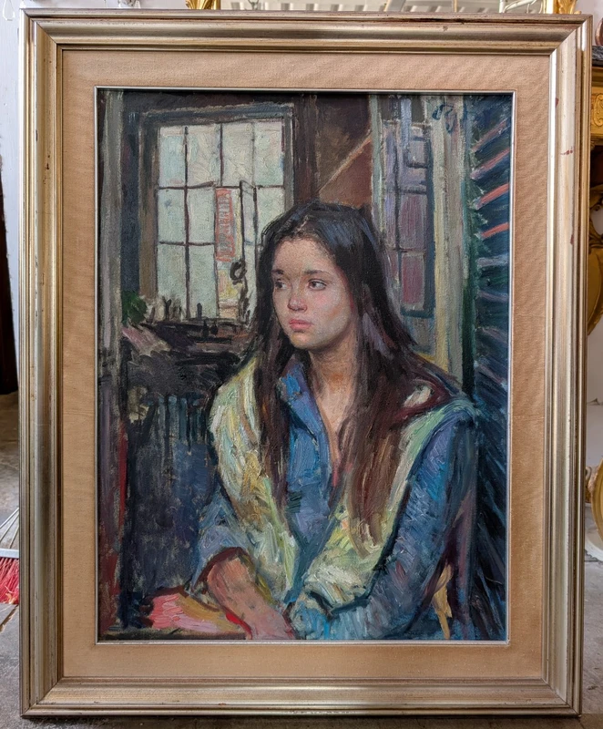 Oil Painting on Canvas by Paulo Ghiglia - Female Portrait - 1960s