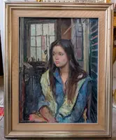 Oil Painting on Canvas by Paulo Ghiglia - Female Portrait - 1960s