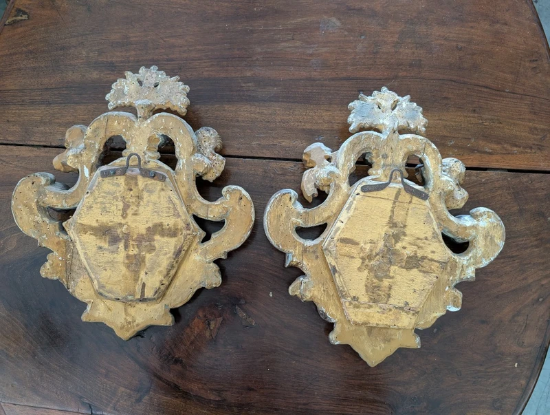 Pair of Small Mirrors with Putti Gilded and Silver-plated Wood XIX
