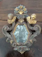 Pair of Small Mirrors with Putti Gilded and Silver-plated Wood XIX
