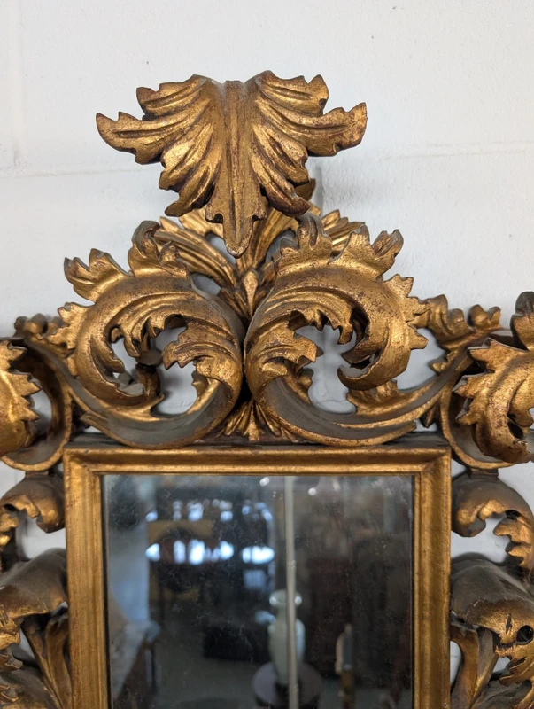 Florentine Mirror Anni 50s Wood Carved Golden Baroque Style