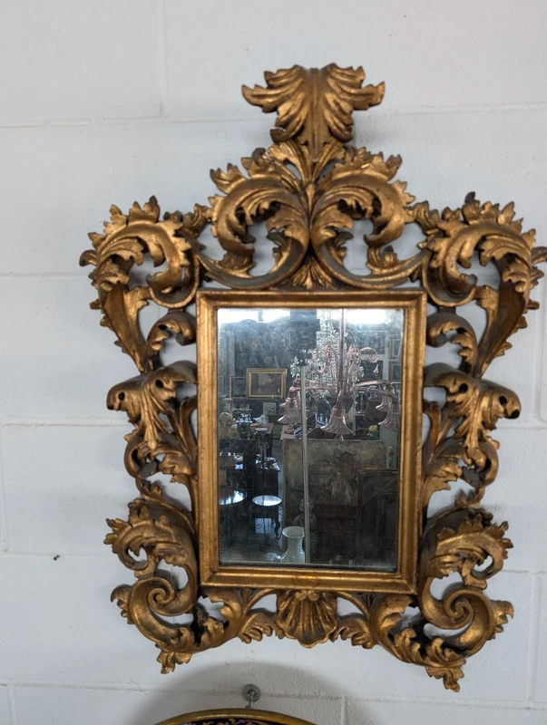 Florentine Mirror Anni 50s Wood Carved Golden Baroque Style