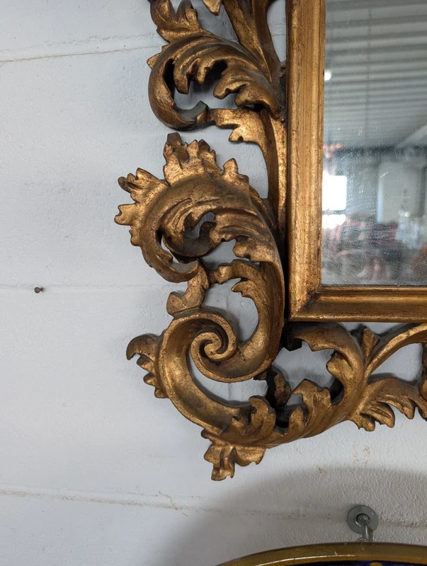 Florentine Mirror Anni 50s Wood Carved Golden Baroque Style