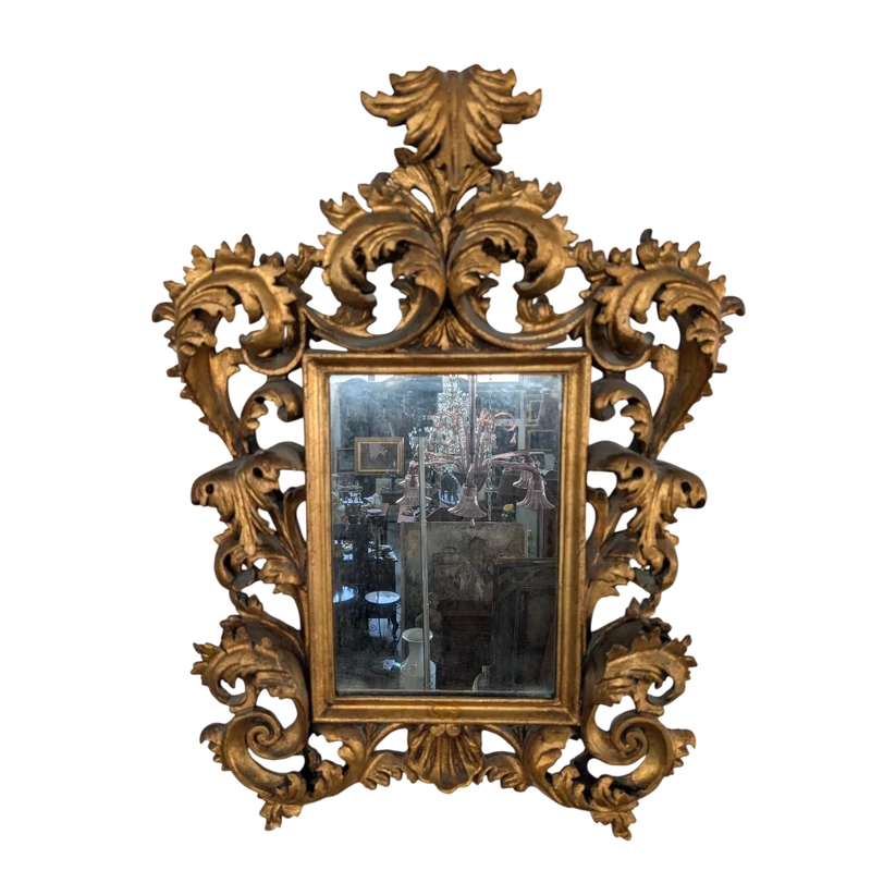 Florentine Mirror Anni 50s Wood Carved Golden Baroque Style