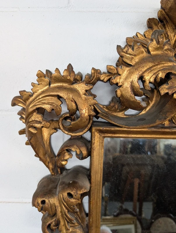Florentine Mirror Anni 50s Wood Carved Golden Baroque Style