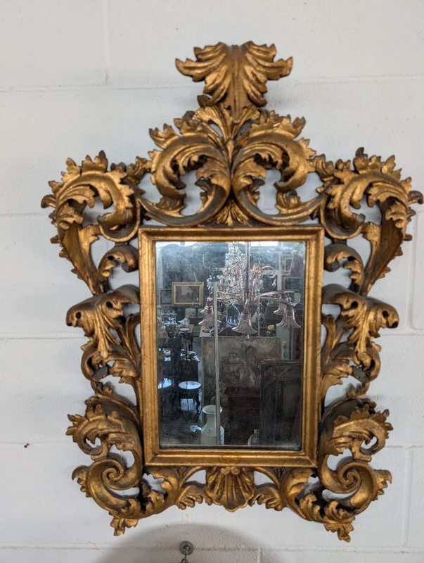 Florentine Mirror Anni 50s Wood Carved Golden Baroque Style