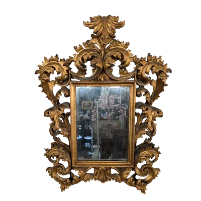 Florentine Mirror Anni 50s Wood Carved Golden Baroque Style