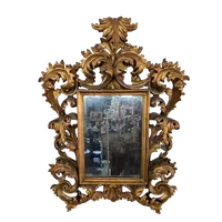 Florentine Mirror Anni 50s Wood Carved Golden Baroque Style