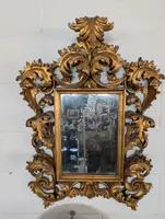 Florentine Mirror Anni 50s Wood Carved Golden Baroque Style