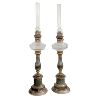 Pair of antique 19th century Empire-style metal and glass oil lamps