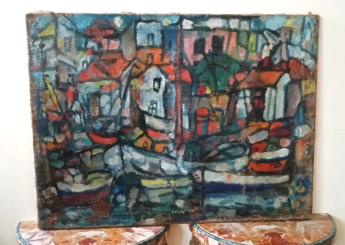 Oil on canvas FERRUCCIO FERRI -1953 - "Syracuse boats " SYRACUSEAN-ESPRESSIONIST PERIOD
