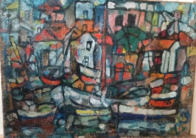 Oil on canvas FERRUCCIO FERRI -1953 - "Syracuse boats " SYRACUSEAN-ESPRESSIONIST PERIOD