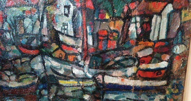 Oil on canvas FERRUCCIO FERRI -1953 - "Syracuse boats " SYRACUSEAN-ESPRESSIONIST PERIOD