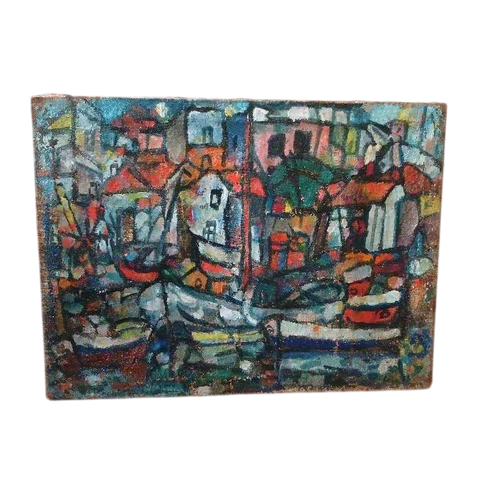 Oil on canvas FERRUCCIO FERRI -1953 - "Syracuse boats " SYRACUSEAN-ESPRESSIONIST PERIOD