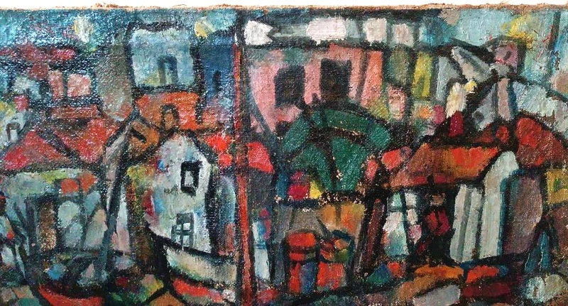 Oil on canvas FERRUCCIO FERRI -1953 - "Syracuse boats " SYRACUSEAN-ESPRESSIONIST PERIOD