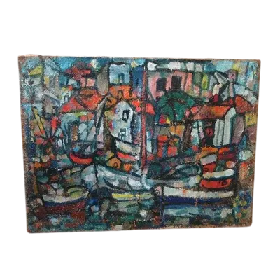 Oil on canvas FERRUCCIO FERRI -1953 - "Syracuse boats " SYRACUSEAN-ESPRESSIONIST PERIOD