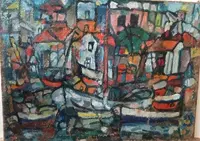 Oil on canvas FERRUCCIO FERRI -1953 - "Syracuse boats " SYRACUSEAN-ESPRESSIONIST PERIOD