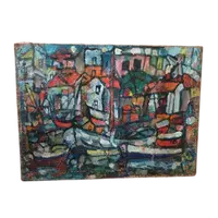 Oil on canvas FERRUCCIO FERRI -1953 - "Syracuse boats " SYRACUSEAN-ESPRESSIONIST PERIOD