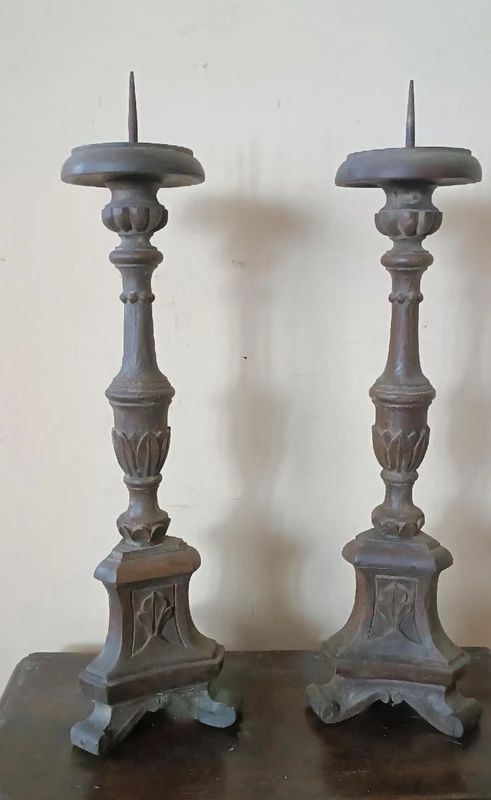 Pair of wooden candlesticks italy late 18th century